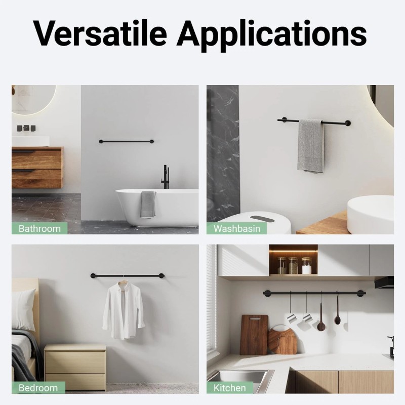 IOQ 30" Matte Black Towel Bar, Towel Rack for Bathroom