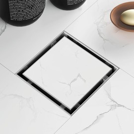 Sharpeye 4 Inch Square Shower Drain with Removable Tile Insert Grate, Brushed 304 Stainless Steel Square Shower Floor Drain, CUPC Certified, Includes Hair Strainer