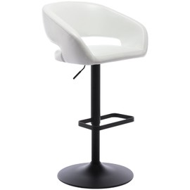 Vogue Furniture Direct Adjustable Bar Stool with Hollow Back and Arms, Modern PU Leather Swivel Barstool, Airlift Counter Height Bar Chair for Kitchen Dining Room (Pearl White, Black Base)