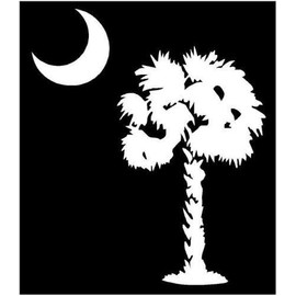 Just For Fun White - 5 x 4.25 Palm Tree Moon South Carolina Palmetto Vinyl Die Cut Decal Bumper Sticker, Windows, Cars, Trucks, laptops, etc