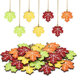 24 Pcs Fall Maple Leaf Ornaments, 4 Colors Wooden Autumn Leaves Hanging Decor with Rope Thanksgiving Tree Pendants for Autumn Festival Harvest Party Home Decoration