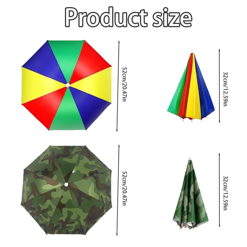 MUNSKT Pack of 2 Foldable Umbrella Hat with Elastic Band