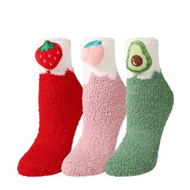 Benefeet Sox 3 Pack Fuzzy Socks for Women Cute Fruit Fluffy Slipper Socks Girls Funny Peach Winter Warm Soft Sock Kawaii Thick Cozy Comfy Sleep Novelty Plush Indoor Home Sock Christmas Gifts