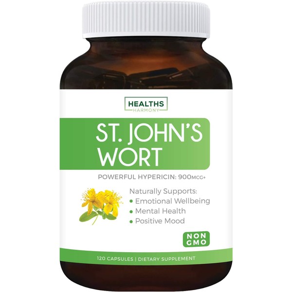 St. John's Wort - 120 Capsules (Non-GMO) Powerful 900mcg Hypericin - Saint Johns Wort Extract for Mood, Tincture & Mental Health - No Oil or Pills - 500mg Per Capsule Supplement