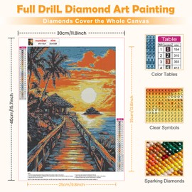 MOGTAA Diamond Art Kits for Adults, Sunset Landscape Diamond Painting Kits for Beginners, DIY 5D Diamond Dots Kits Painting Craft for Home Wall Art Decor 12x16 inch