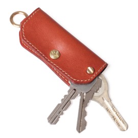 HUKURO Mini Key Case, Edge- Men's Tochigi Leather, Compact, Slim, Small, Genuine Leather, Made in Japan, Owl, orange