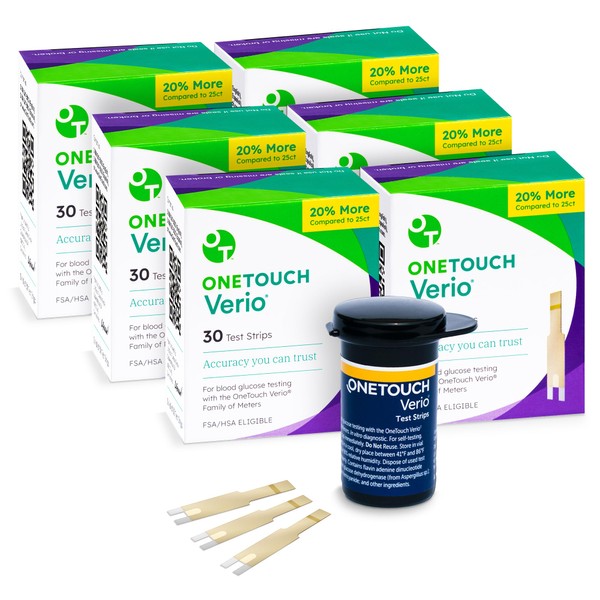 OneTouch Verio Test Strips for Diabetes Value Pack - 180 Count | Diabetic Test Strips for Blood Sugar Monitor | at Home Self Glucose Testing | 6 Packs, 30 Test Strips Per Pack