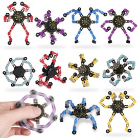 Ainiv Deformable Robot Fidget Spinner Toys, 10 PCS Transformable Chain Finger Hand Spinner for Kids, Funny Creative DIY Deformation Fingertip Stress Relief Fidget Toy for Teens Adults Party Favor