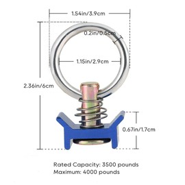 ATPEAM Single Stud L-Track Fitting with Round Ring | Pack of 10 Stainless Steel Round Ring Aluminum Keeper Cargo Control for Airline Track Logistic Installation, 4,000LB Capacity (Blue)