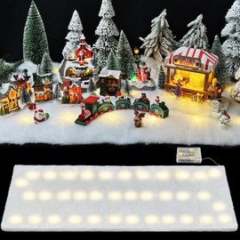 Christmas Fake Snow Blanket with Lights, Lighted Artificial Snow Blanket, Faux Snow Blanket Roll Indoor Decorations for Christmas Village, Christmas Tree, Table Runner,Photo Backdrop,5.2x1.3 ft