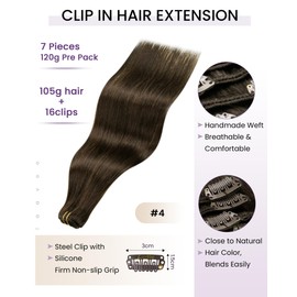 LaaVoo Human Hair Clip in Extensions Brown Hair Extensions Clip ins Natural Brown Clip in Hair Extensions Real Human Hair Full Head Double Weft 14 Inch 7pcs/120G