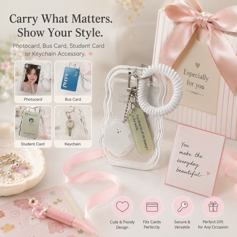 Kpop Photocard Holder Keychain for Display – Cute Transparent Card