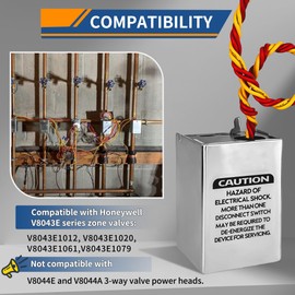 40003916-026 Power Replacement Head For Honeywell V8043e1012 Zone Valve, 2-Way 4-Wire Normally Closed 24Vac 50/60Hz Replacement Head for V8043E with End Switch(Connection=18" Leads)