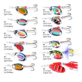 Dr.Fish Fishing Lures Spinnerbait Set, 12pcs Fishing Spinners Kit with Tackle Box Included Spinners Lure Set French Blade for Trout Bass Freshwater(2.4-4.4g)