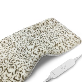 UNOWIX Weighted Heating Pad - Plush 2.3LB Hot Heated Pad for Back Pain Relieve - Dry & Moist Heat Option - Auto Shut Off Function-Holiday Gifts for Women Men Mom Dad (Leopard Print, 12''×24''Red BH)