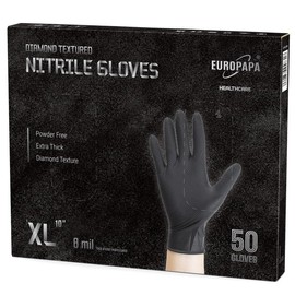 EUROPAPA® 50 x Extra Thick Nitrile Gloves, DiamantGrip Diamond Perfect Grip Disposable Gloves, Assembly Protection Gloves, Powder-Free, Latex-Free Work Gloves (8 mil, XL, Black)