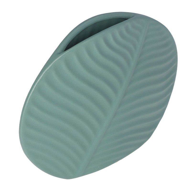 Leaves Pattern Ceramic Vase Nordic Style Dark Green Flat Leaf