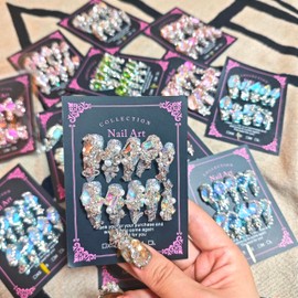 2Packs (20Pcs) Handmade Nails Press on Nails 30mm Long Manicure Charms Nails Art Nail Kit for Women Party Holiday Photo Wedding Size M