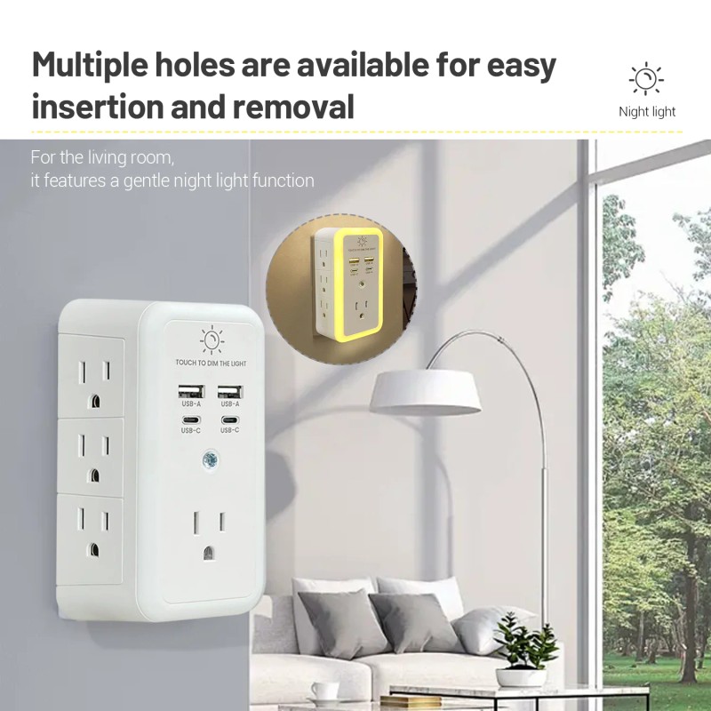 Multi Socket Wall Socket With 7 AC Outlets, ETL Certified