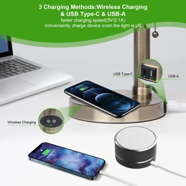 FIRVRE Glass Bankers Desk Lamp with Wireless Charger, 2 USB Charging Port, Vintage Desk Lamp with Pull Chain Switch, Retro Table Lamps for Home Office, Piano, Library (Bulb Included)