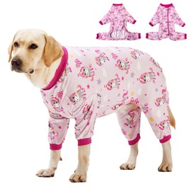 LovinPet Dog Shirt for Large Dogs, Lightweight Stretch Knit, Unicorn Rose Pink Print/Post Surgery Shirt/UV Protection, Pet Anxiety Relief, Wound Care for Large Dog Onesies /3XL