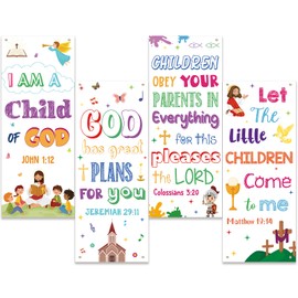 Tudomro 4 Pcs Sunday School Decor for Classroom School Bible Verse Banners