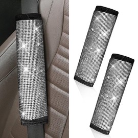GAOLAOSY 2PCS Bling Car Seat Belt Covers, Rhinestone Crystal Vehicle Seat Strap Cushion, Glitter Car Seatbelt Shoulder Protection Pad, Auto Interior Decoration Accessory for Cars, Trucks (White)