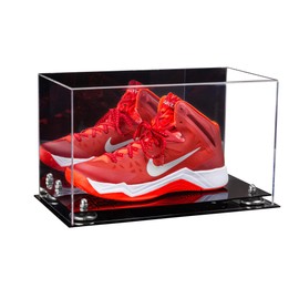 Better Display Cases Acrylic Large Shoe Display Case for Basketball Shoe Soccer Cleat Football Cleat with Silver Risers and Mirror (A013-SR)