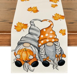 Artoid Mode GNOME Pumpkins Maple Leaves Autumn Table Runner, Seasonal Kitchen Table Decoration, Indoor, Holiday, Party Decor, 40 x 240 cm