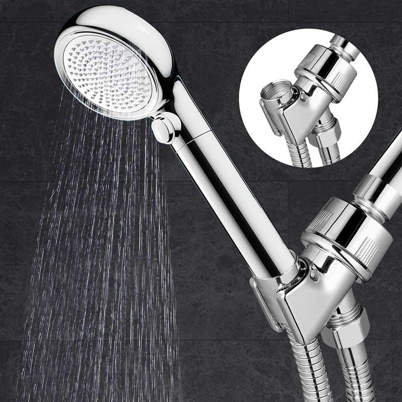 Chrome Shower Head Holder & Mount, Stainless Steel Hose, Handheld
