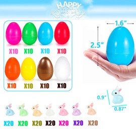 Lnbeyw 220 Packs Easter Egg Basket Stuffers, 140 PCS Mini Resin Bunny 80 PCS Easter Eggs Fillers Kids Party Favors, Glow in Dark Miniature Rabbit Figurines, Surprise Easter Eggs Hunt Games Supplies