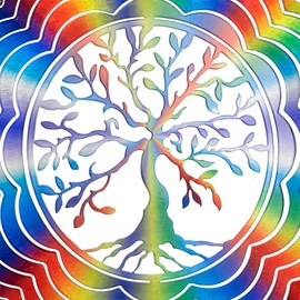 CIM Metal Wind spinner - Rainbow Tree of Life - 250mm - easily spinning wind mobile with brilliant colours - including suspension - attractive room, window and garden decoration