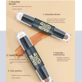 BOSPMLI 2 en 1 Maquillaje Highlight Shading Stick, kit natural y bronceador en barra, corrector de doble cabeza, lápiz iluminador corrector de impermeable de larga duración (1#)