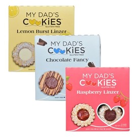 My Dad’s Cookies Linzer Variety Pack – 3 Boxes, 4 Sweet Shortbread Sandwich Treats Each – Raspberry, Chocolate Fancy & Lemon – Gluten-Free, Dairy-Free, Nut-Free, School Safe, Kosher, Non-GMO