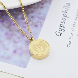 SIYUU Pet Cremation Urn Locket Necklace with Paw Print Heart Engraved Dog Cat Ashes Casket Keepsake Jewelry for Women Men (Gold)