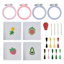 USHXVG 4 Piece Kids Embroidery DIY Material Pack, Kids Cross Stitch Kit, Kids Embroidery Kit for Beginners, Embroidery Hoop Set, Cross Stitch Kit for Beginners