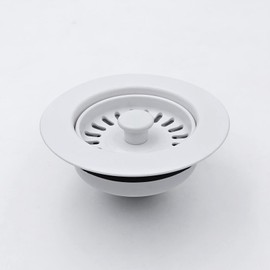 Garbage Disposal Strainer and Stopper with Decorative Disposal Flange in White, Fit 3.5 Inch Standard Drain Hole