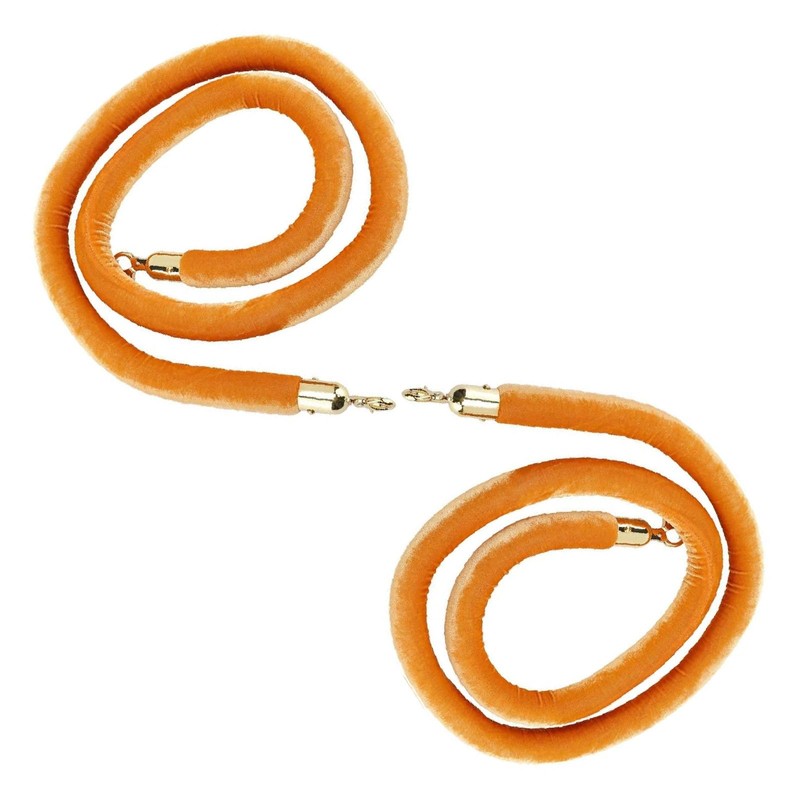 NovelBee 4pcs Orange Velvet Stanchion Ropes with Gold Hooks,5 Feet