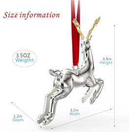 Christmas Ornament-Shiny Silver Christmas Hanging Ornament - Metal Ornament for Christmas Tree - Stocking Ornament for Holidays Christmas Tree Decorations Holiday Keepsake Gift (Deer)