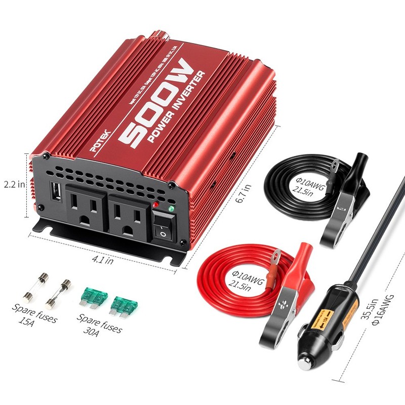 POTEK 500W Car Power Inverter DC 12V to AC 110V