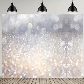 Fanghui Silver White Bokeh Photo Backdrop 7*5ft Golden Silver White Spots Sparkle (Will Not Glow) Background for Photoshoot Polyester Birthday Baby Shower Wedding Newborn Portrait Photo Studio Props