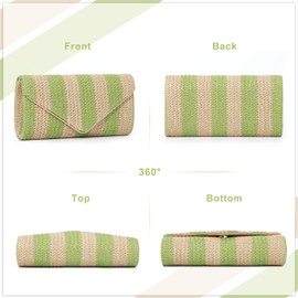 Freiesoldaten Straw Clutch Purse for Women Evening Envelope Bag Summer Braided Beach Crossbody Handbag with Chain Strap, Green