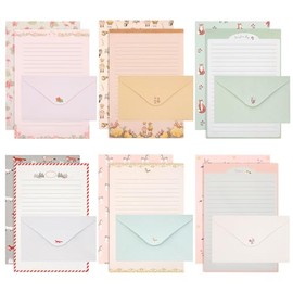 KSIWRE Juego de 54 piezas de papelería con sobres, 36 papeles de escritura + 18 sobres, bonito papel de papelería forrado para escribir cartas, invita