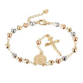 HZMAN 8.5inch St. Benedict Rosary Bead Cross Exorcism Bracelet Adjustable Link Bracelet for Women Jewelry Gift