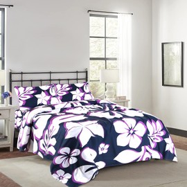 VISI-ONE Extremely Stoked Queen Floral Sheet Set, 100% Cotton Bedsheets, with 15" Deep Pocket, Fade - Stain Resistant - Wrinkle Free Sheet (Purple Sun)