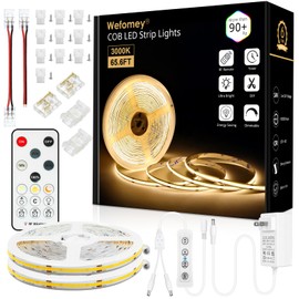 Wefomey 65.6ft COB LED Strip Light with Remote, 3000K Dimmable Bright Warm White Led Lights Strip, Flexible DC24V Led Tape Light for Bedroom, Kitchen, DIY Lighting (2 Rolls of 32.8ft)
