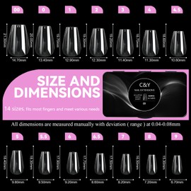 Cycullinyt 600PCS Coffin Short Nail Tips, Pre-shaped Clear Fake Nails Tips with box - 14 Sizes Full Cover Soft Acrylic False Gel x Tip Press On for Nails Extensions Diy salon at Home