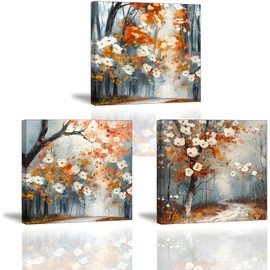 Piy Painting Canvas Picture Abstract Flowers, Oil Painting with Floral Print, Wall Pictures, Country Road Pictures on Canvas, Inner Frame for Living Room, Dining Room, Gallery, Birthday Gift, Set of
