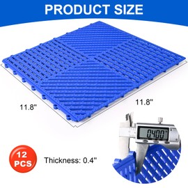 MYFAMIREA Modular Interlocking Cushion 12 Pack 11.8" x 11.8" Rubber Floor Tiles Non-Slip Splicing Drainage Mats for Deck, Pool, Shower, Patio, Balcony, Bathroom, Kitchen, Yard (1 Rows Dots, Dark Blue)