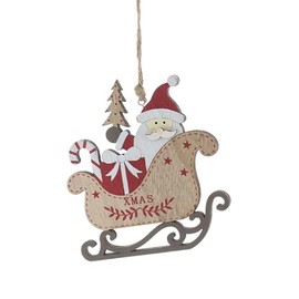 Festive Productions 15cm Hanging Wooden Santa Sleigh Christmas Decoration Red White Xmas Tree Festive Décor